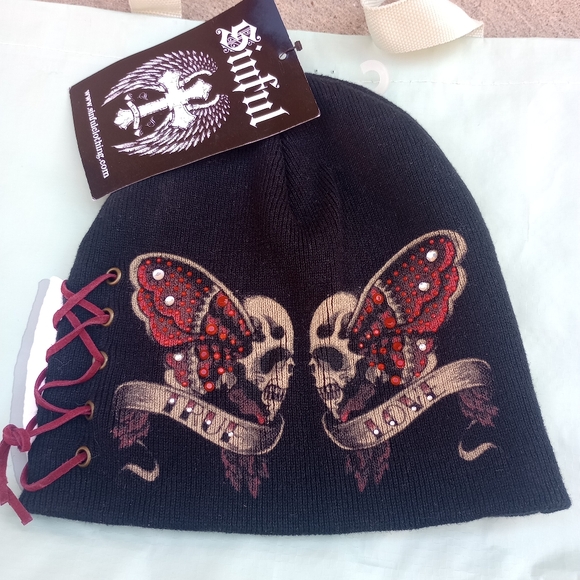 Sinful Black Beanie cinch Side Tie - True Love - Picture 1 of 4